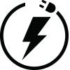 icon image of a lightning bolt inside a circle made from an electric cord