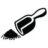 icon image of a dust pan with dust in front of it